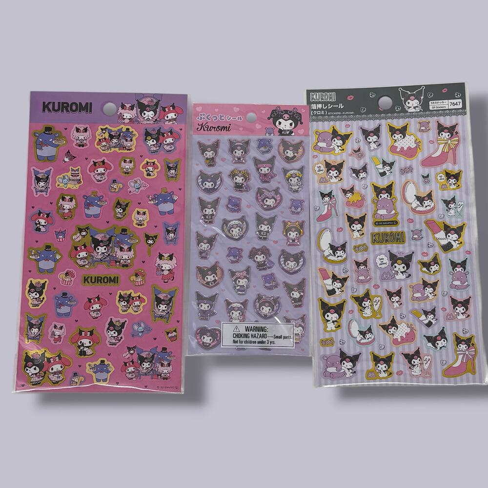 Sanrio Kuromi Sticker Sheets Lot of 3 Kawaii Japan Planner Scrapbook Crafts
